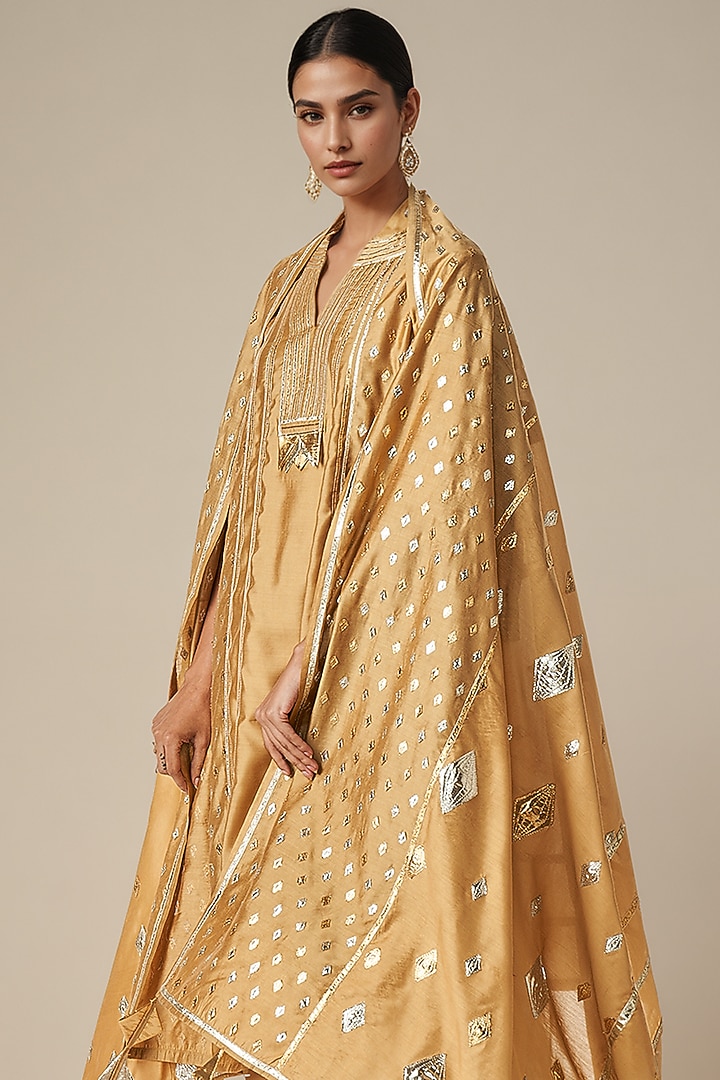 Beige Modal Chanderi Gota Dupatta by Gulabo By Abu Sandeep at Pernia's Pop Up Shop