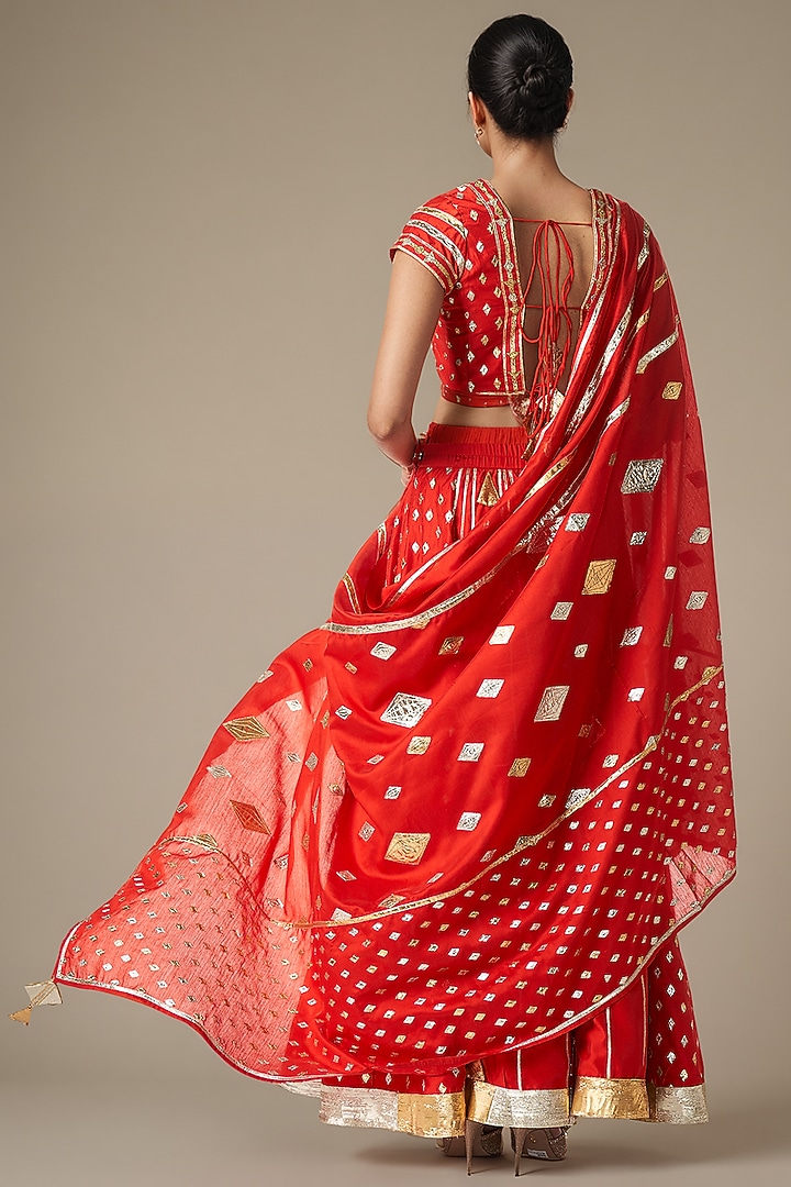 Red Modal Chanderi Gota Dupatta by Gulabo By Abu Sandeep at Pernia's Pop Up Shop
