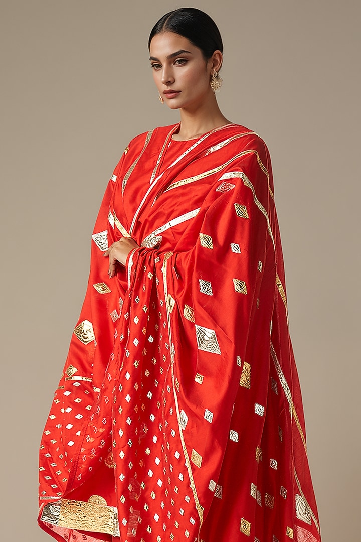 Red Modal Chanderi Gota Dupatta by Gulabo By Abu Sandeep at Pernia's Pop Up Shop