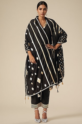 Black Modal Chanderi Gota Dupatta by Gulabo By Abu Sandeep