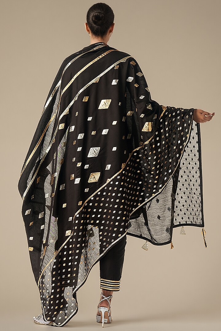 Black Modal Chanderi Gota Dupatta by Gulabo By Abu Sandeep at Pernia's Pop Up Shop