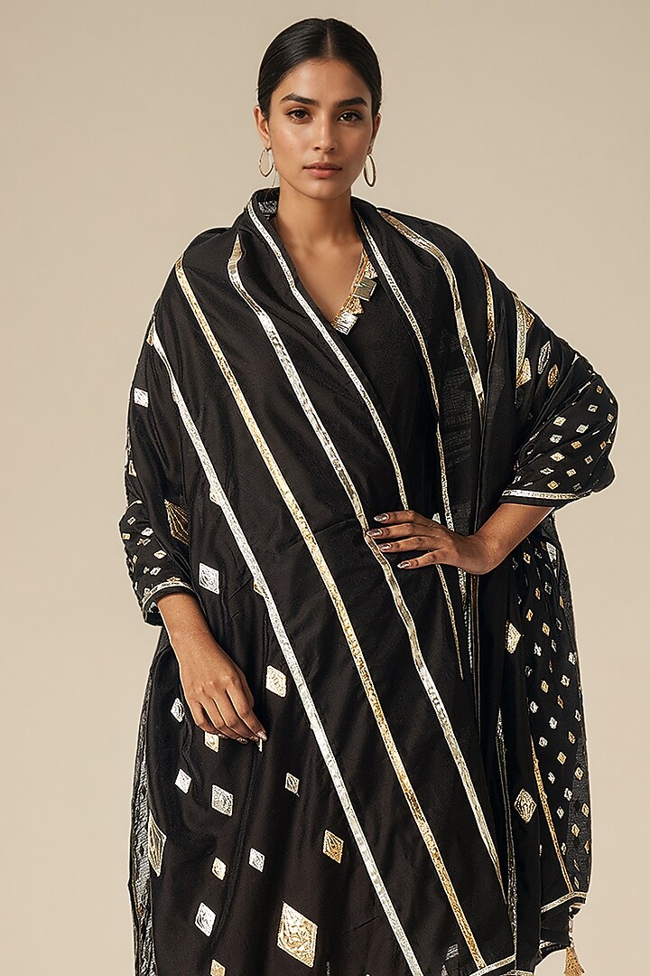 Black Modal Chanderi Gota Dupatta by Gulabo By Abu Sandeep at Pernia's Pop Up Shop