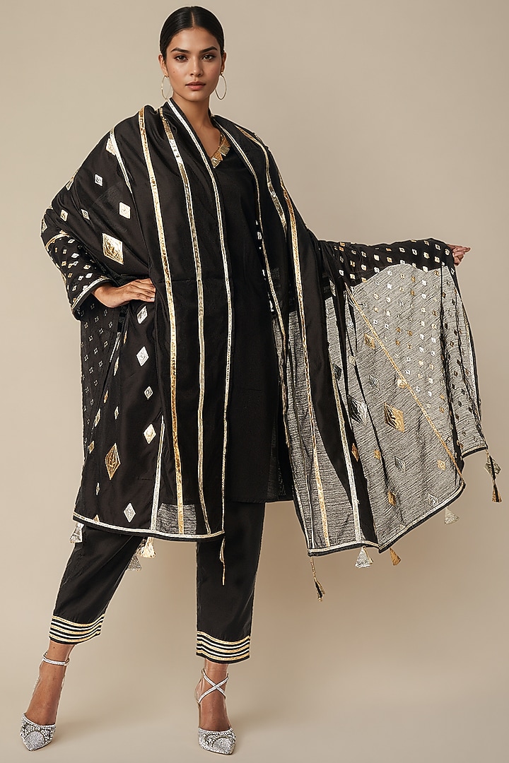 Black Modal Chanderi Gota Dupatta by Gulabo By Abu Sandeep at Pernia's Pop Up Shop