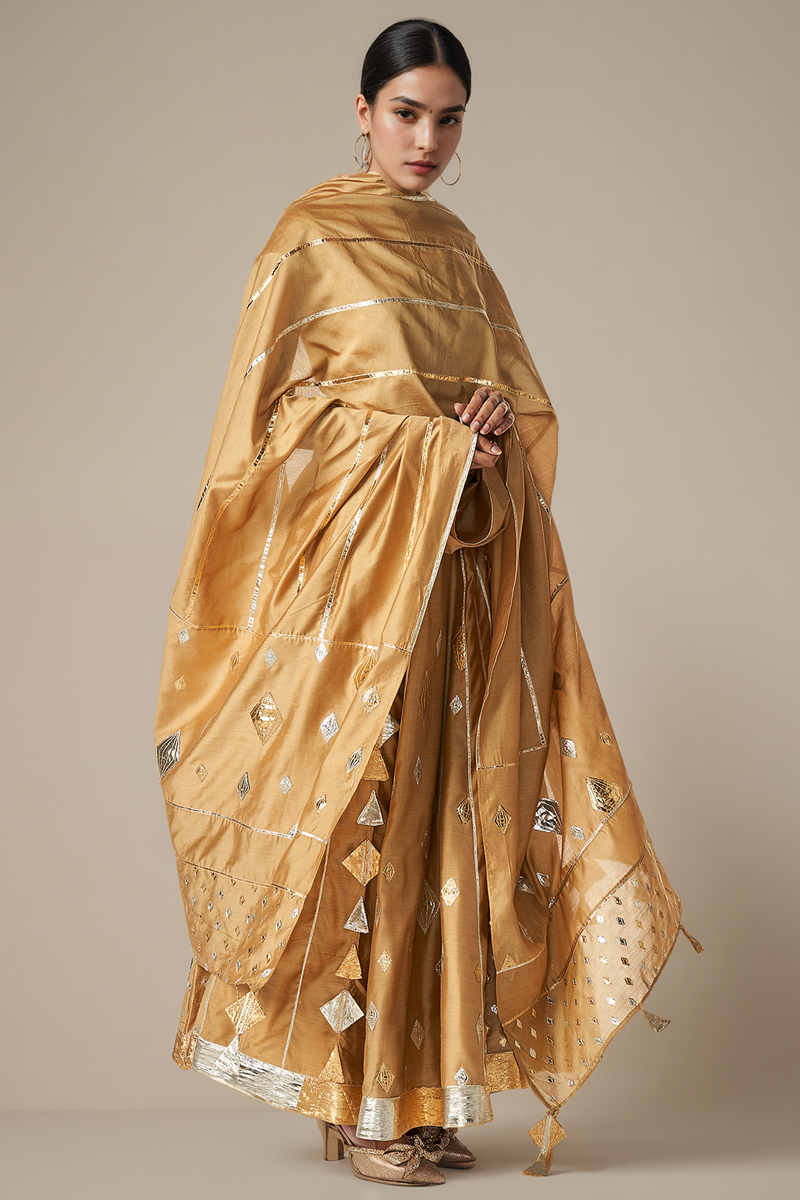 Beige Modal Chanderi Gota Dupatta by Gulabo By Abu Sandeep at Pernia's Pop Up Shop