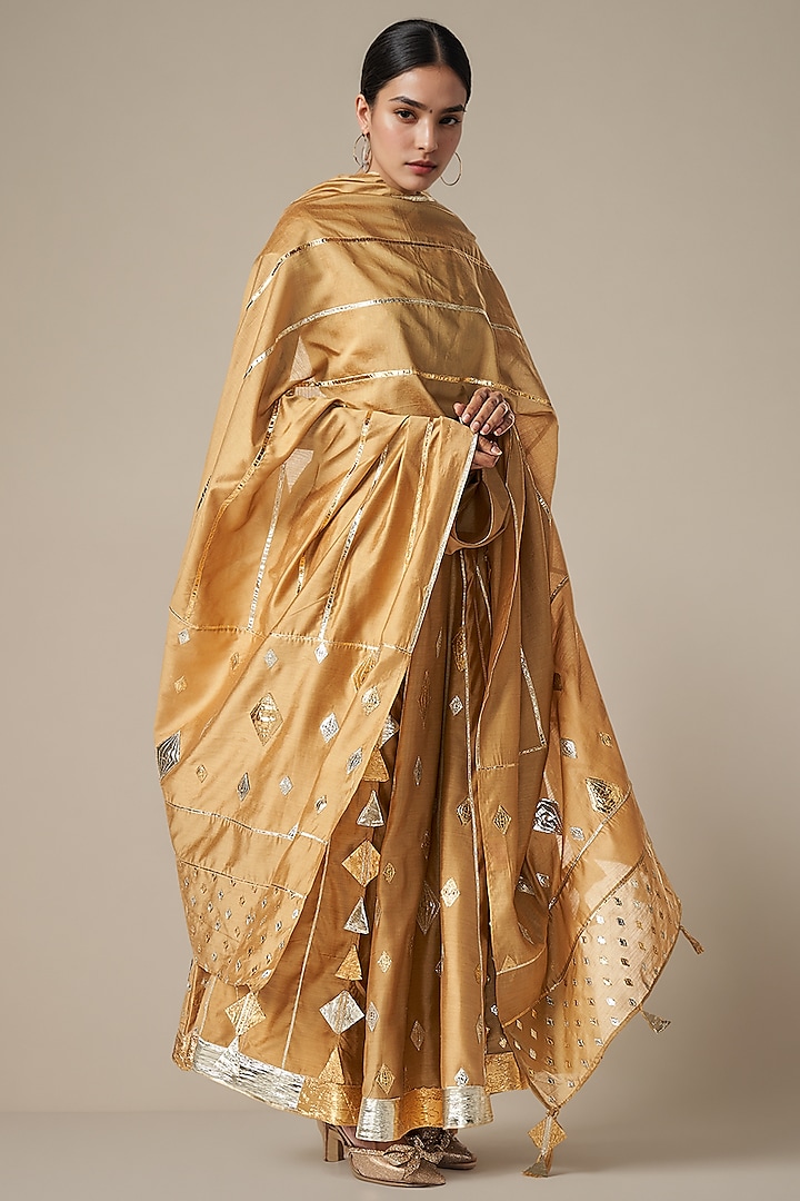 Beige Modal Chanderi Gota Dupatta by Gulabo By Abu Sandeep at Pernia's Pop Up Shop