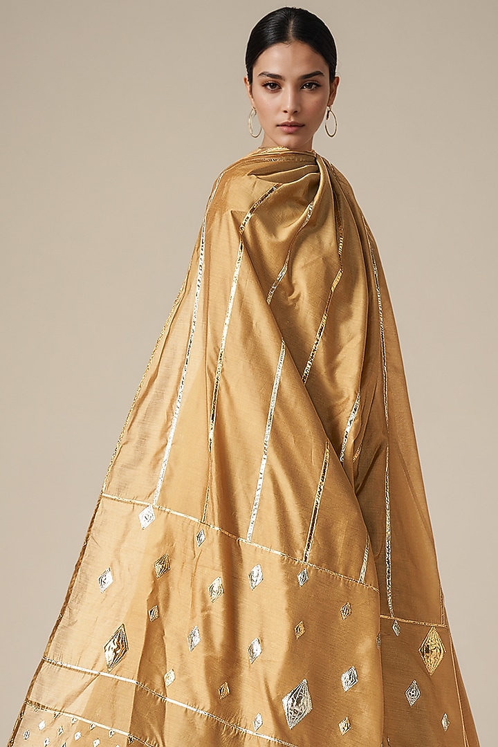 Beige Modal Chanderi Gota Dupatta by Gulabo By Abu Sandeep at Pernia's Pop Up Shop