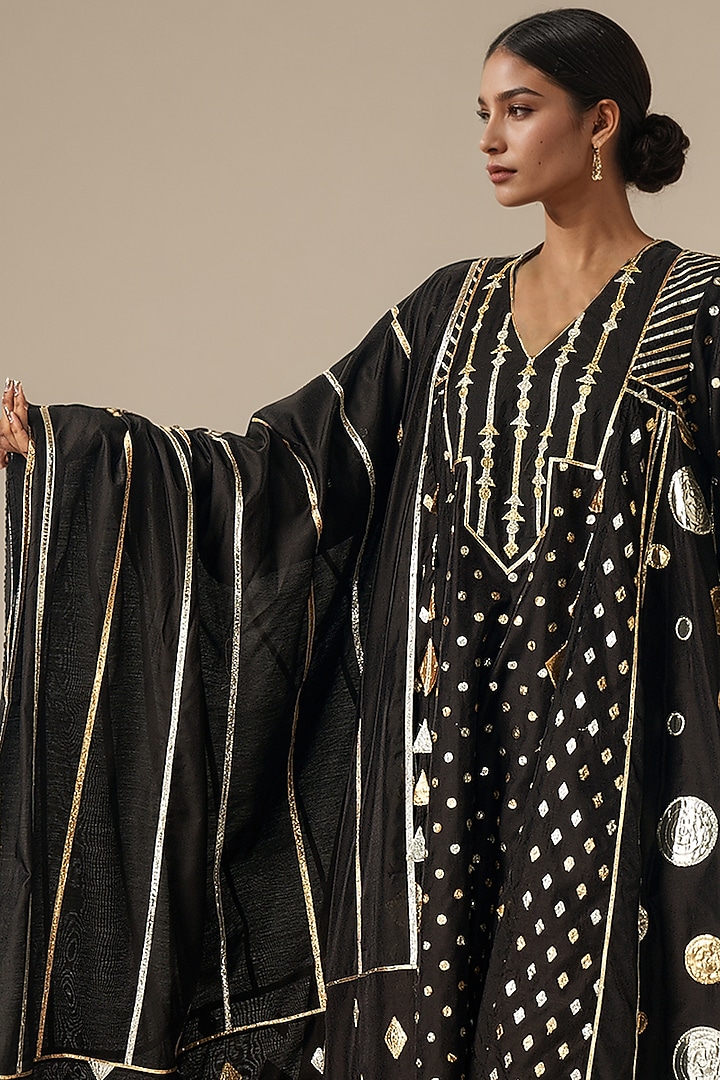 Black Modal Chanderi Gota Dupatta by Gulabo By Abu Sandeep at Pernia's Pop Up Shop