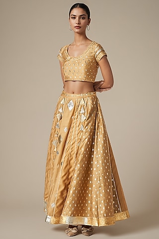 Beige Modal Chanderi Gota Work Blouse by Gulabo By Abu Sandeep