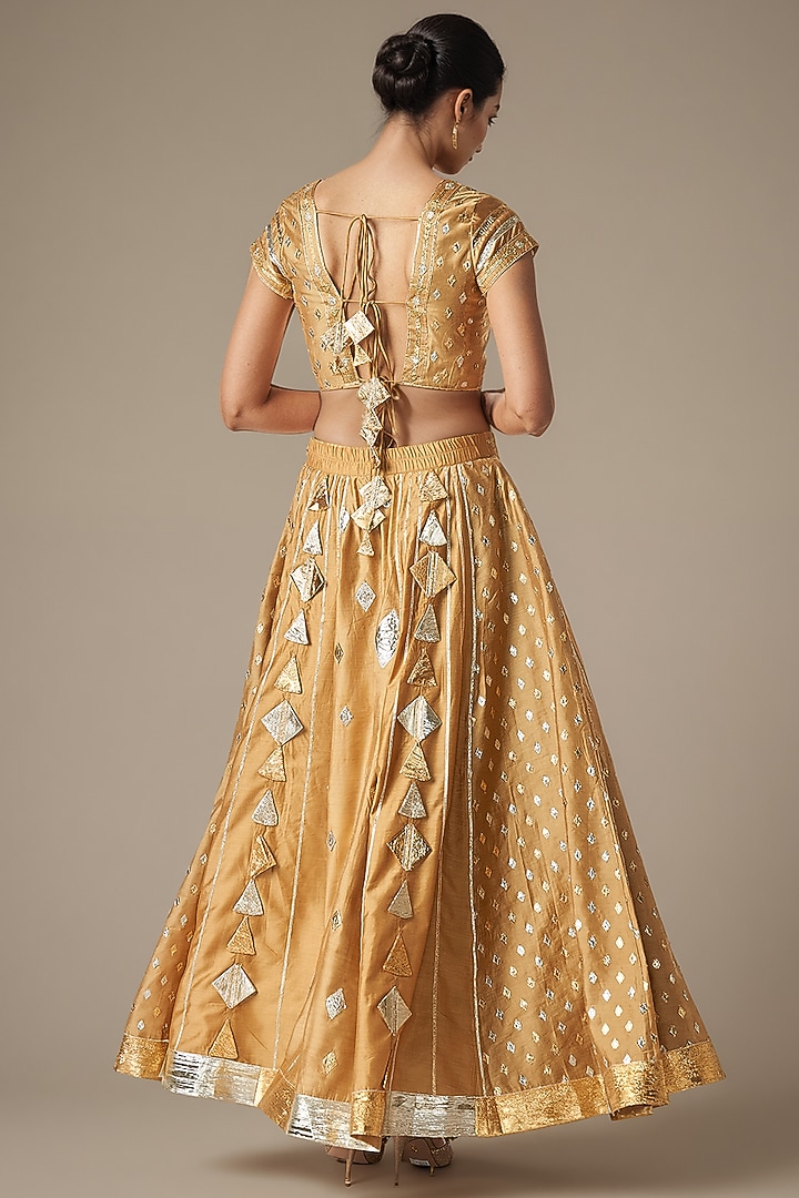 Beige Modal Chanderi Gota Work Blouse by Gulabo By Abu Sandeep at Pernia's Pop Up Shop