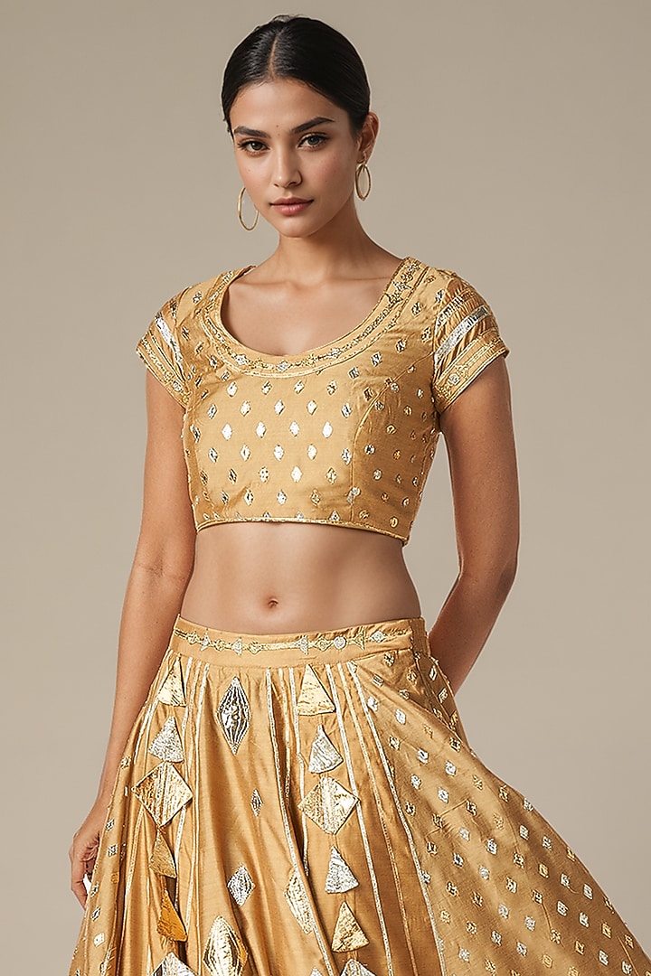 Beige Modal Chanderi Gota Work Blouse by Gulabo By Abu Sandeep at Pernia's Pop Up Shop