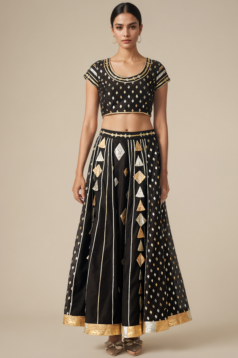Black Modal Chanderi Gota Work Blouse by Gulabo By Abu Sandeep at Pernia's Pop Up Shop