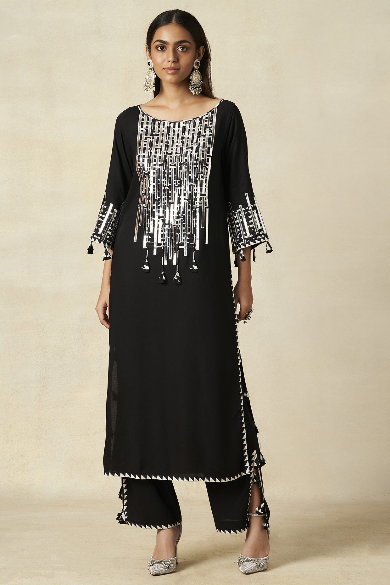Black Rayon A-Line Kurta by Gulabo By Abu Sandeep at Pernia's Pop Up Shop