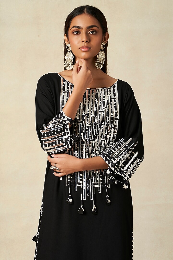Black Rayon A-Line Kurta by Gulabo By Abu Sandeep at Pernia's Pop Up Shop