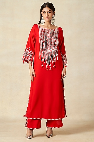 Red Rayon A-Line Kurta by Gulabo By Abu Sandeep