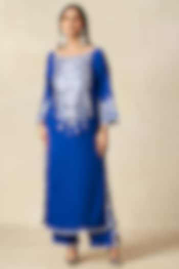 Royal Blue Rayon A-Line Kurta by Gulabo By Abu Sandeep at Pernia's Pop Up Shop