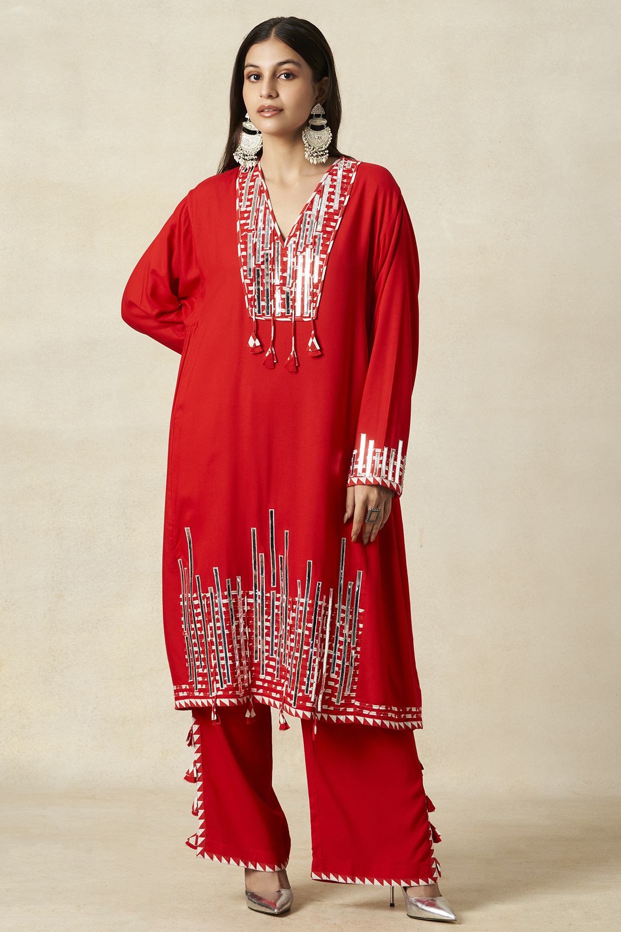 Red Rayon Kalidar Kurta by Gulabo By Abu Sandeep at Pernia's Pop Up Shop