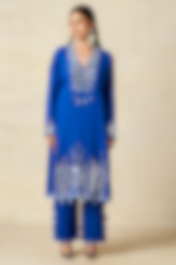 Royal Blue Rayon Kalidar Kurta by Gulabo By Abu Sandeep at Pernia's Pop Up Shop