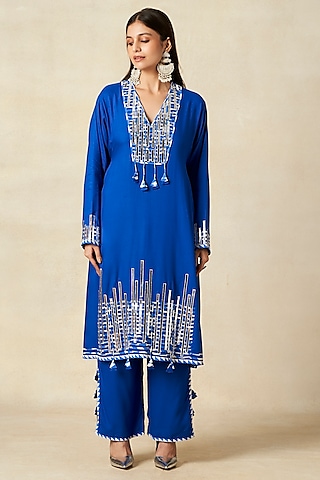 Royal Blue Rayon Kalidar Kurta by Gulabo By Abu Sandeep