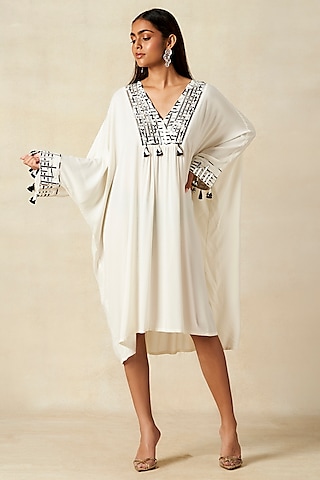 Off-White Rayon Pleated Kaftan by Gulabo By Abu Sandeep