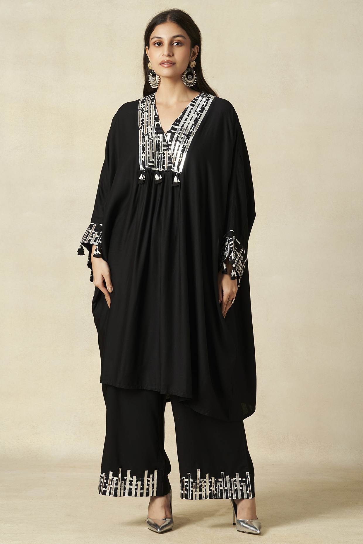 Black Rayon Pleated Kaftan by Gulabo By Abu Sandeep at Pernia's Pop Up Shop