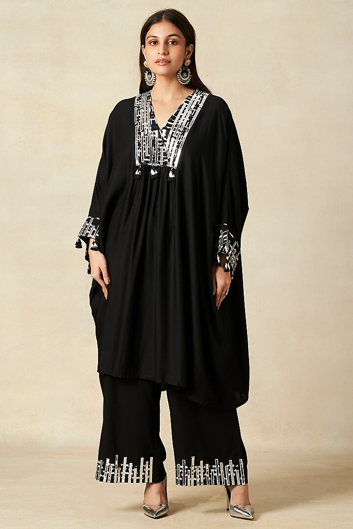 Black Rayon Pleated Kaftan by Gulabo By Abu Sandeep at Pernia's Pop Up Shop