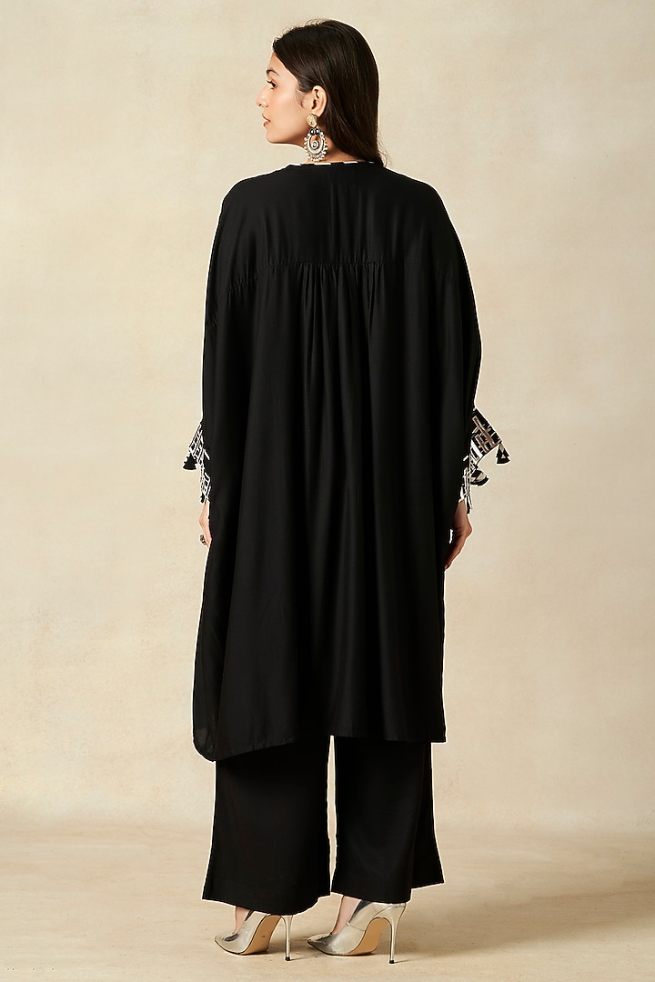 Black Rayon Pleated Kaftan by Gulabo By Abu Sandeep at Pernia's Pop Up Shop