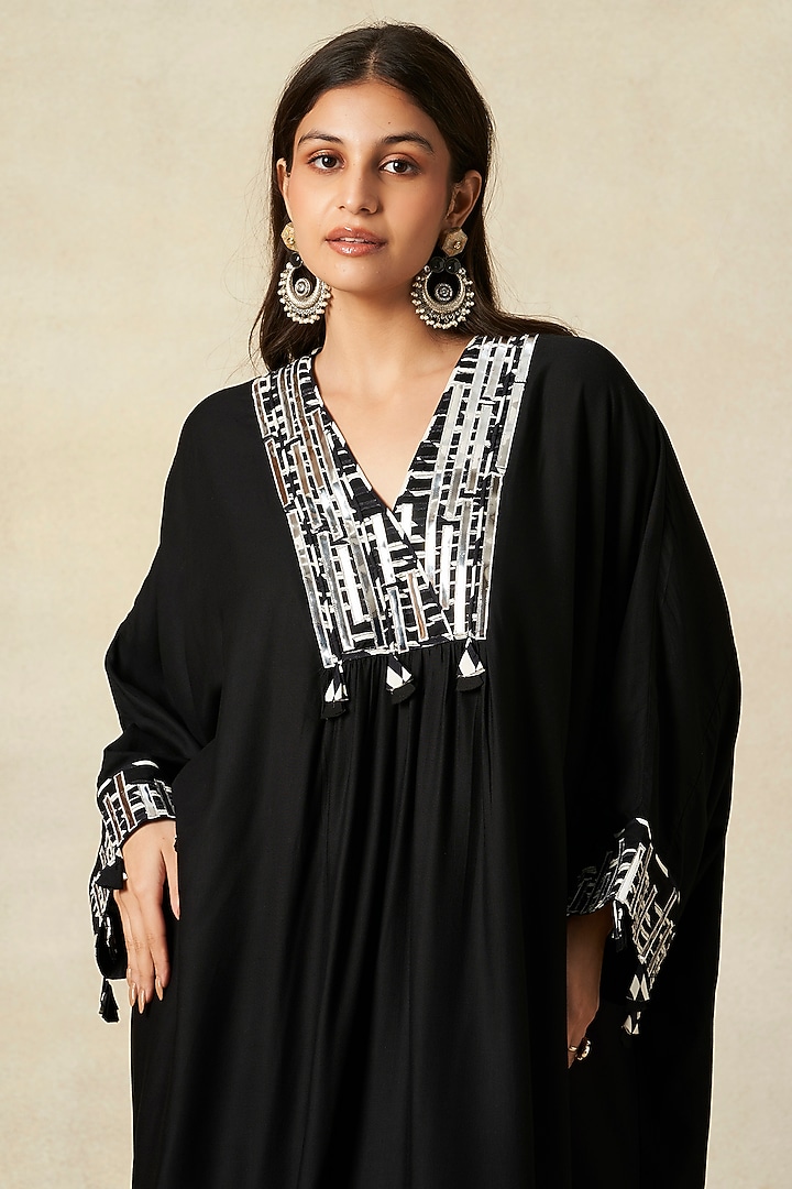 Black Rayon Pleated Kaftan by Gulabo By Abu Sandeep at Pernia's Pop Up Shop