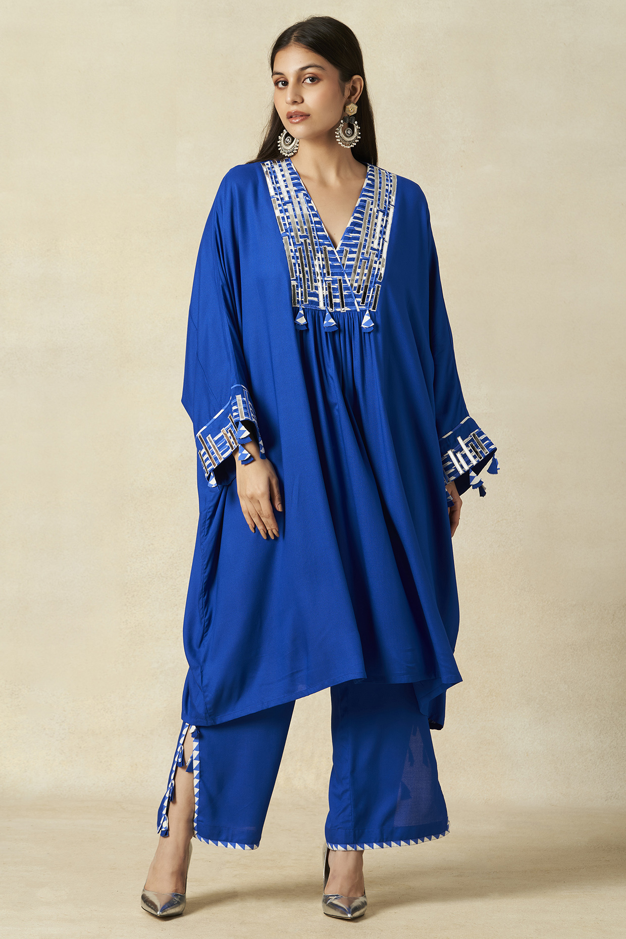 Royal Blue Rayon Pleated Kaftan by Gulabo By Abu Sandeep at Pernia's Pop Up Shop