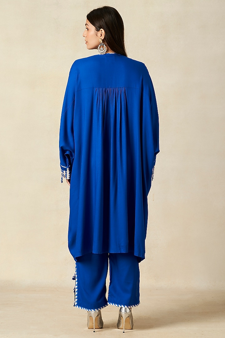 Royal Blue Rayon Pleated Kaftan by Gulabo By Abu Sandeep at Pernia's Pop Up Shop