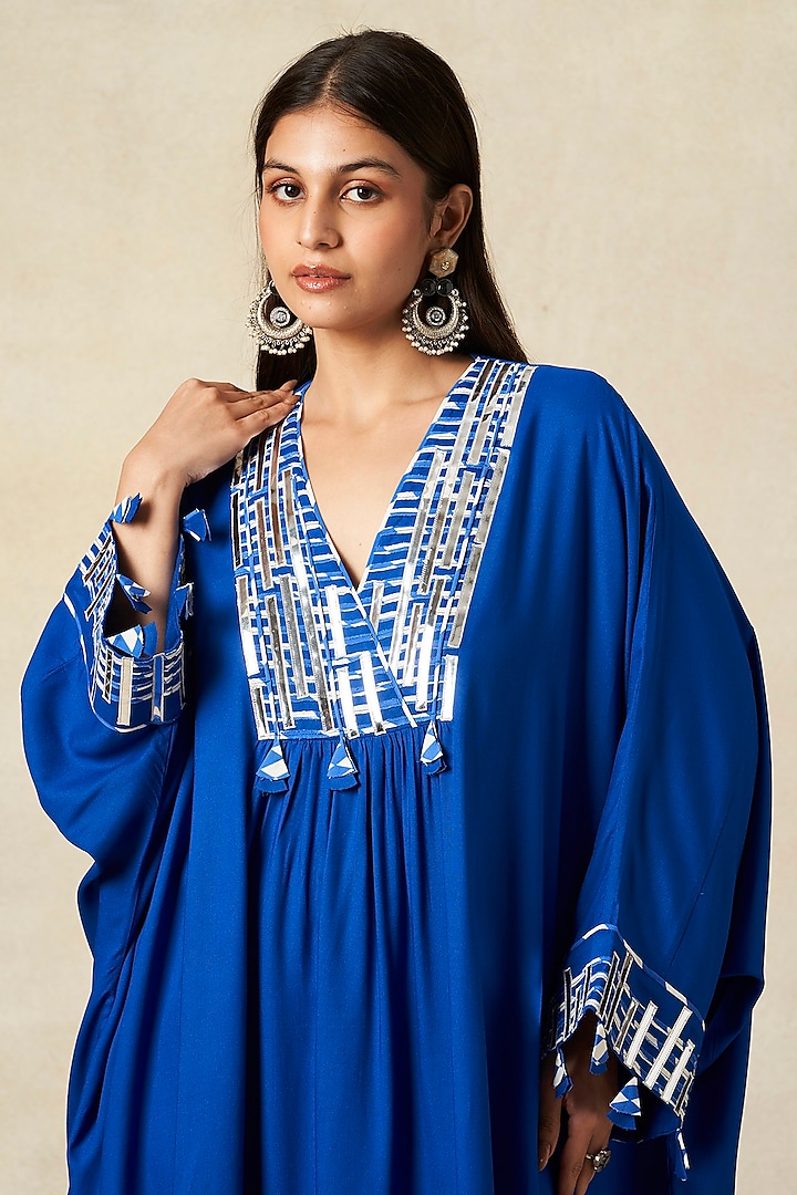 Royal Blue Rayon Pleated Kaftan by Gulabo By Abu Sandeep at Pernia's Pop Up Shop