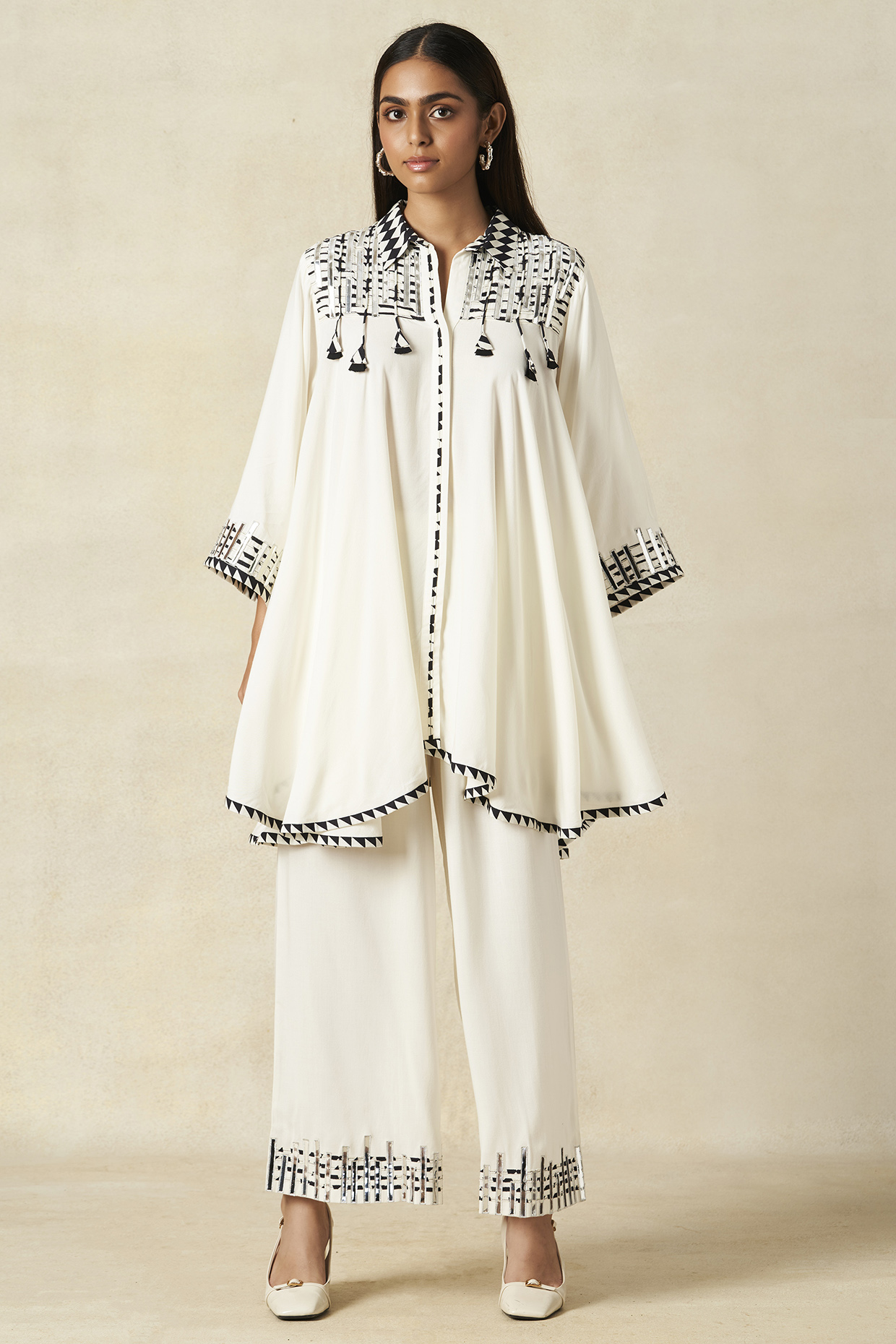 Off-White Rayon Pleated Tunic Set by Gulabo By Abu Sandeep at Pernia's Pop Up Shop