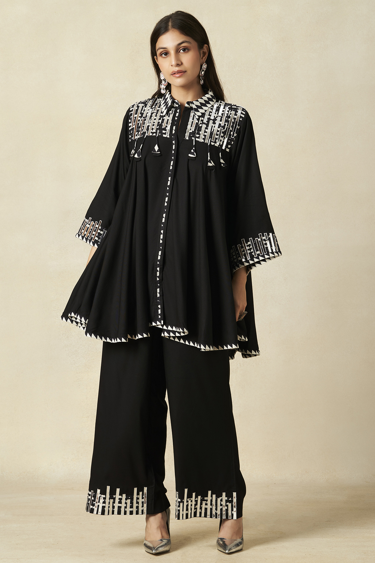 Black Rayon Pleated Tunic Set by Gulabo By Abu Sandeep at Pernia's Pop Up Shop