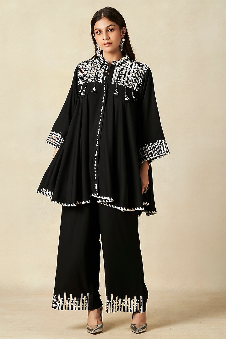 Black Rayon Pleated Tunic Set by Gulabo By Abu Sandeep at Pernia's Pop Up Shop