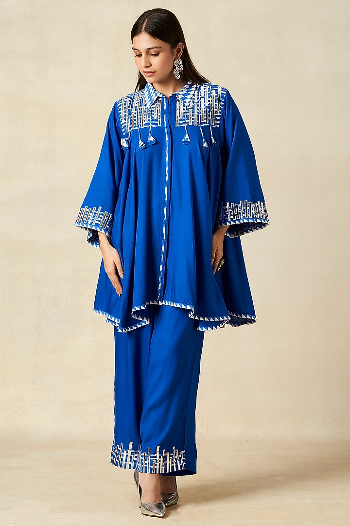 Royal Blue Rayon Pleated Tunic Set by Gulabo By Abu Sandeep at Pernia's Pop Up Shop