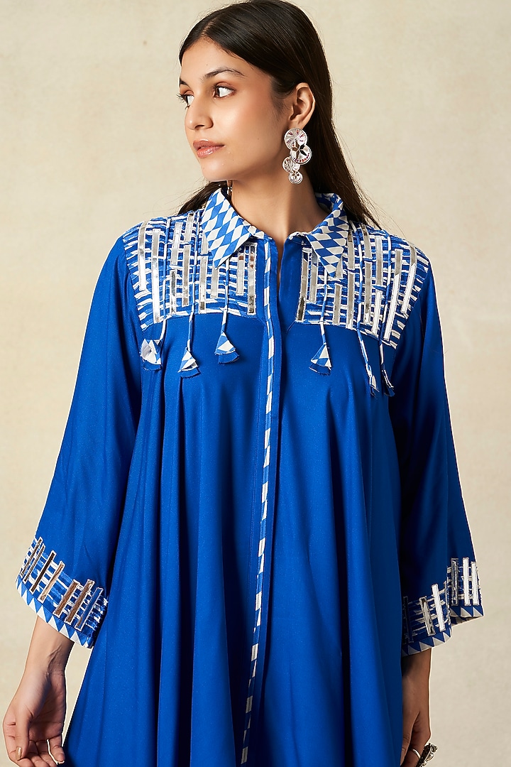 Royal Blue Rayon Pleated Tunic Set by Gulabo By Abu Sandeep at Pernia's Pop Up Shop