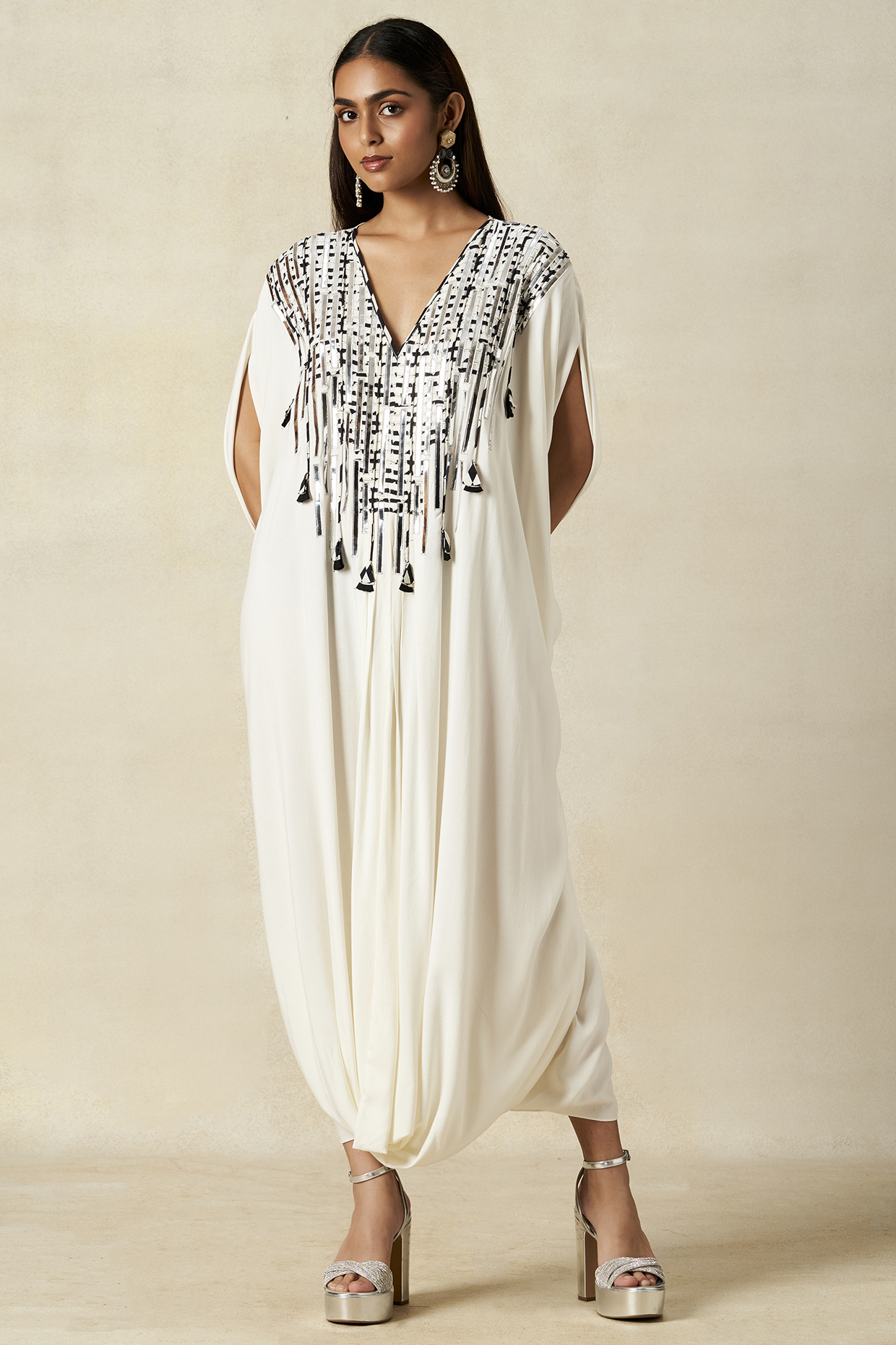 Off-White Rayon Cowl Kaftan by Gulabo By Abu Sandeep at Pernia's Pop Up Shop