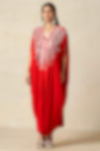 Red Rayon Cowl Kaftan by Gulabo By Abu Sandeep at Pernia's Pop Up Shop