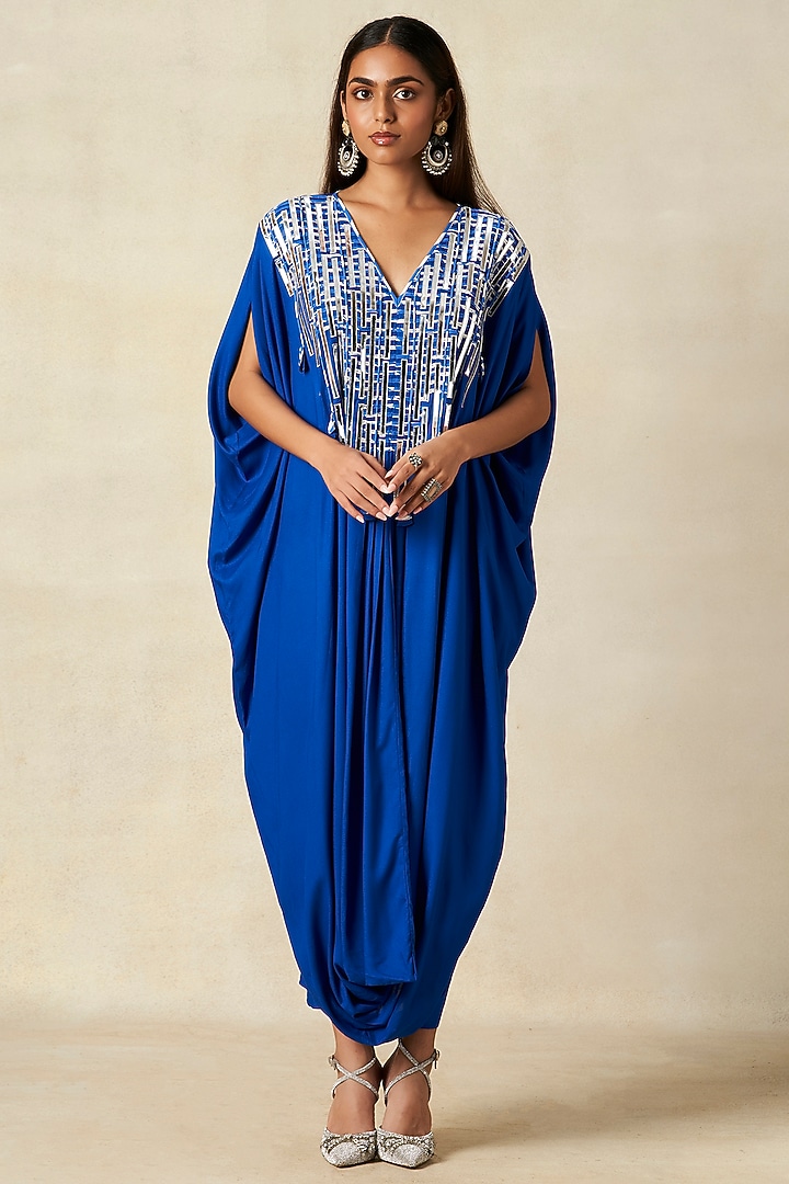 Royal Blue Rayon Cowl Kaftan by Gulabo By Abu Sandeep at Pernia's Pop Up Shop