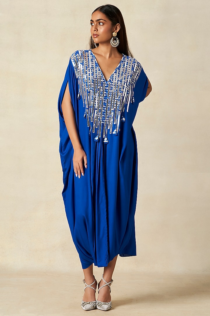 Royal Blue Rayon Cowl Kaftan by Gulabo By Abu Sandeep at Pernia's Pop Up Shop