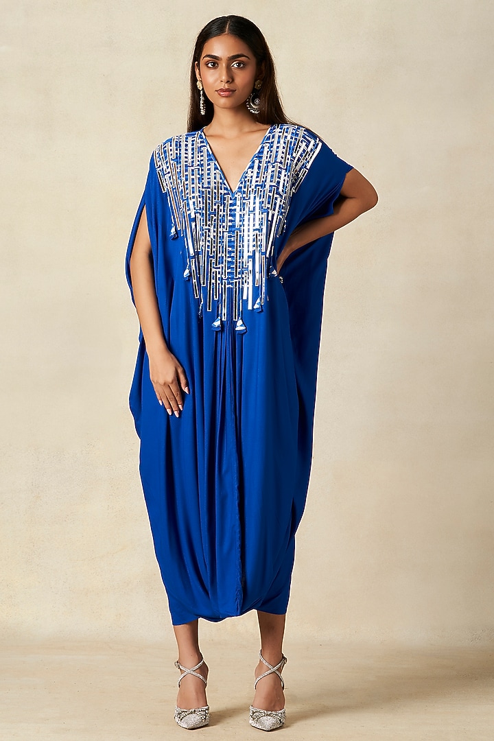 Royal Blue Rayon Cowl Kaftan by Gulabo By Abu Sandeep at Pernia's Pop Up Shop