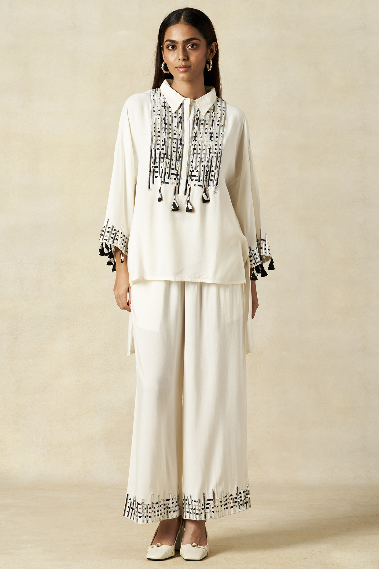 Off-White Rayon Co-Ord Set by Gulabo By Abu Sandeep at Pernia's Pop Up Shop
