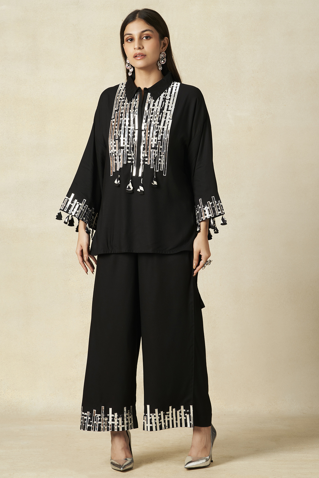 Black Rayon Co-Ord Set by Gulabo By Abu Sandeep at Pernia's Pop Up Shop
