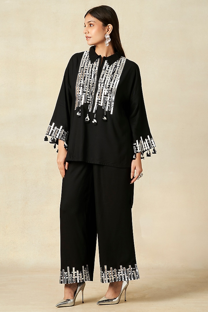 Black Rayon Co-Ord Set by Gulabo By Abu Sandeep at Pernia's Pop Up Shop
