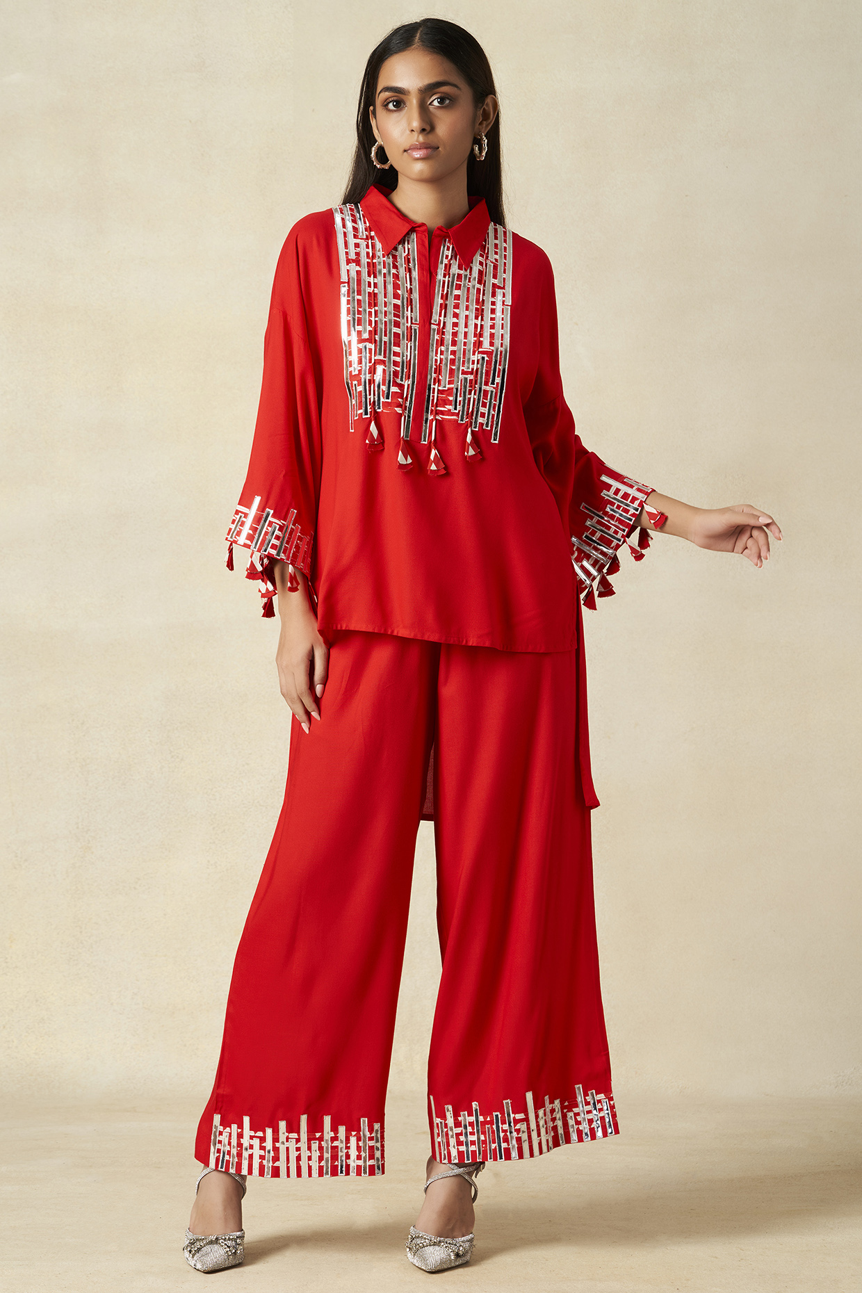 Red Rayon Co-Ord Set by Gulabo By Abu Sandeep at Pernia's Pop Up Shop