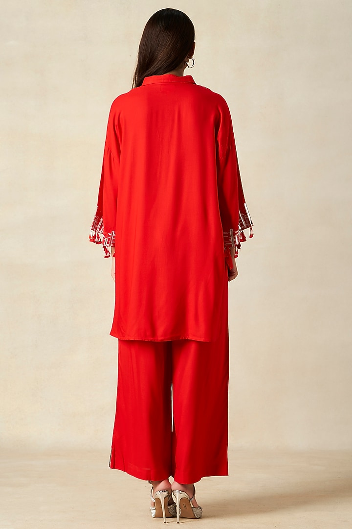 Red Rayon Co-Ord Set by Gulabo By Abu Sandeep at Pernia's Pop Up Shop