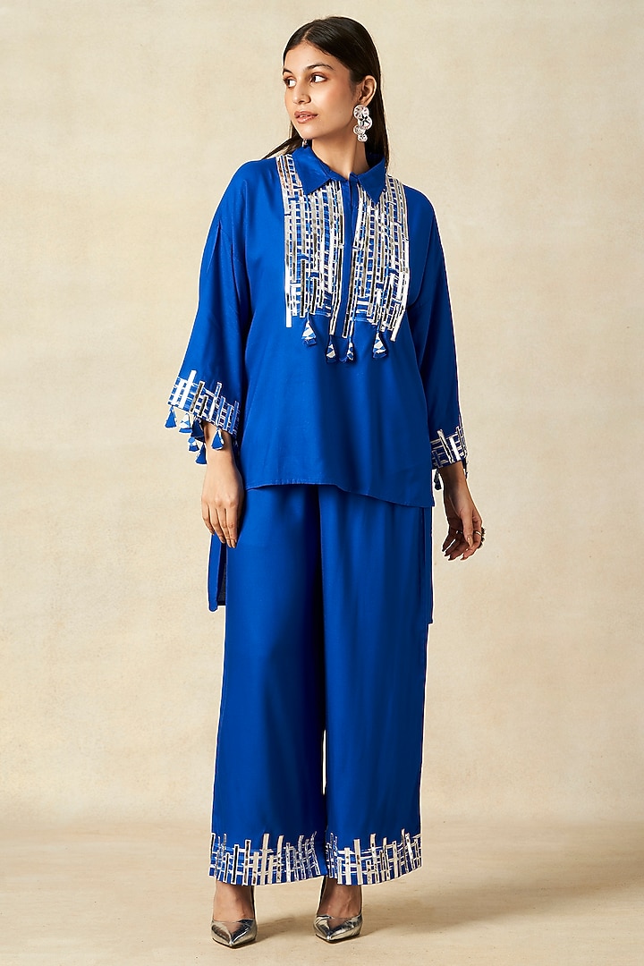 Royal Blue Rayon Co-Ord Set by Gulabo By Abu Sandeep at Pernia's Pop Up Shop