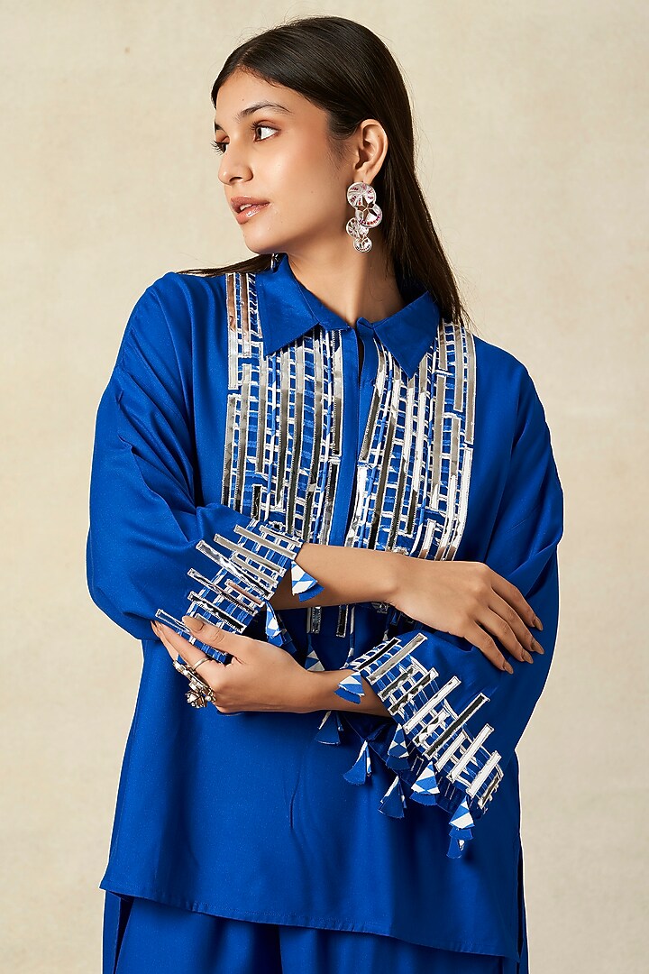 Royal Blue Rayon Co-Ord Set by Gulabo By Abu Sandeep at Pernia's Pop Up Shop