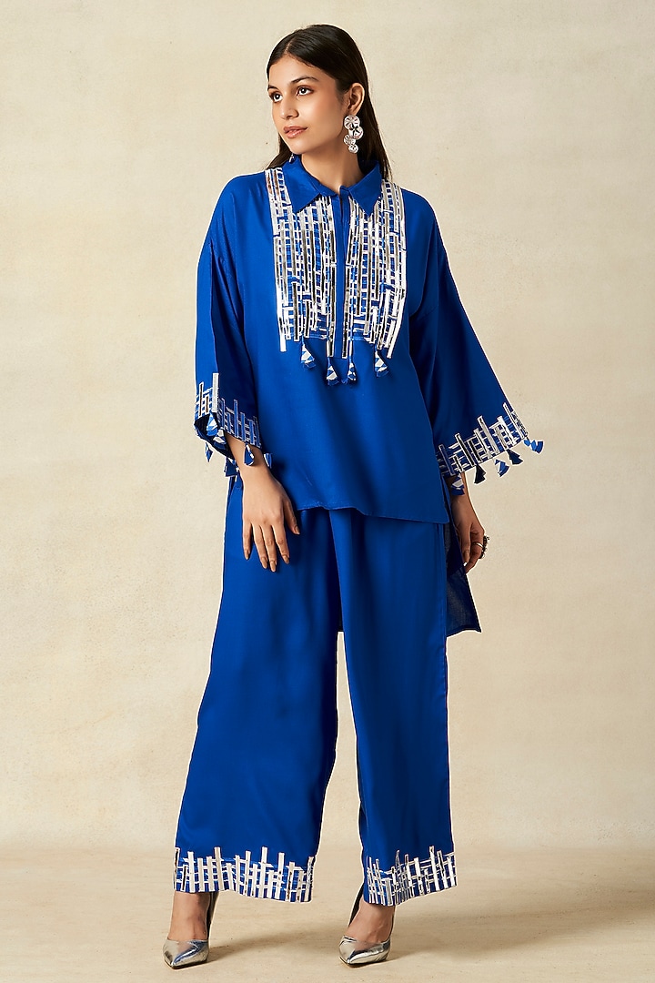 Royal Blue Rayon Co-Ord Set by Gulabo By Abu Sandeep at Pernia's Pop Up Shop