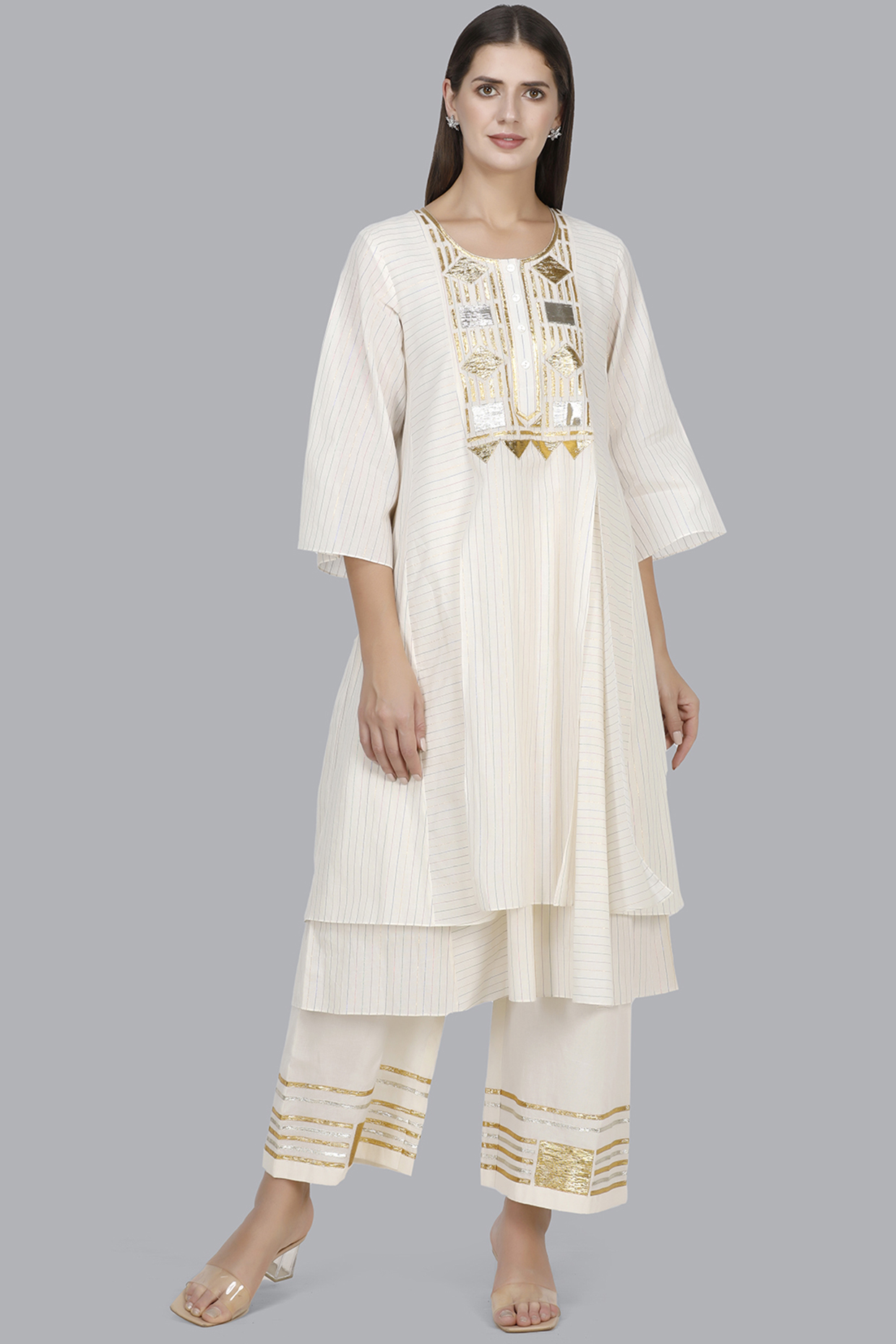 Off-White Multi Layered Embroidered Kurta by Gulabo By Abu Sandeep at Pernia's Pop Up Shop
