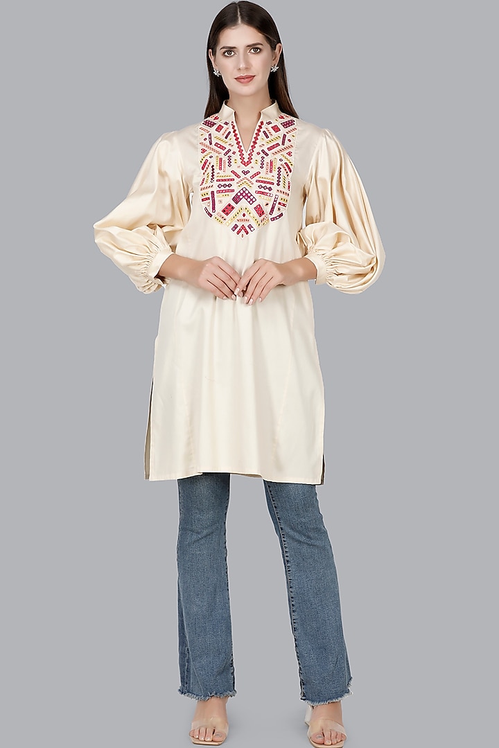 Light Beige Embroidered Tunic by Gulabo By Abu Sandeep